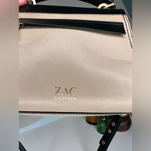 ZAC Zac Posen Eartha Top Handle Leather & Suede Satchel Cream Black Tan - Picture 9 of 15